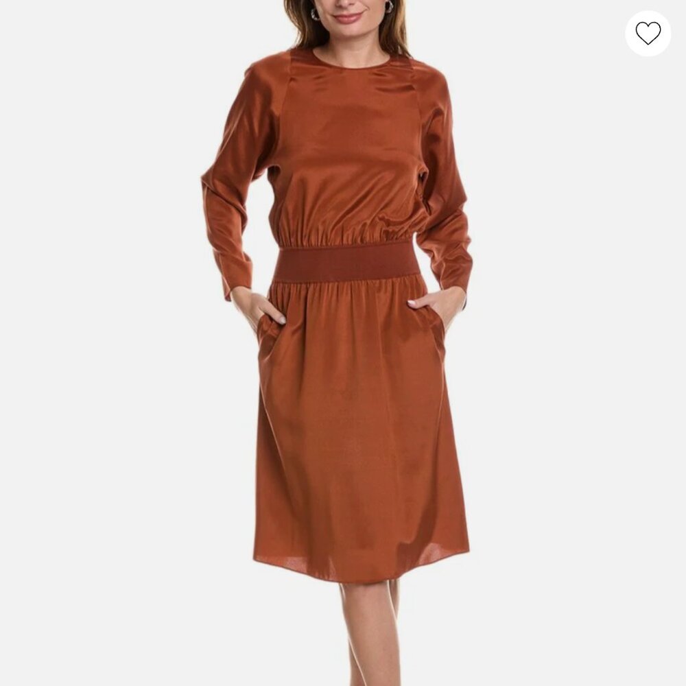 Lafayette 148 New York Long Sleeve Silk Dress in Rust 🍁